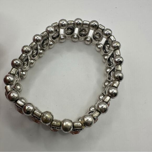 Light Pink Rhinestone Stretch Bracelet Unbranded Silver tone Retro - Picture 8 of 12
